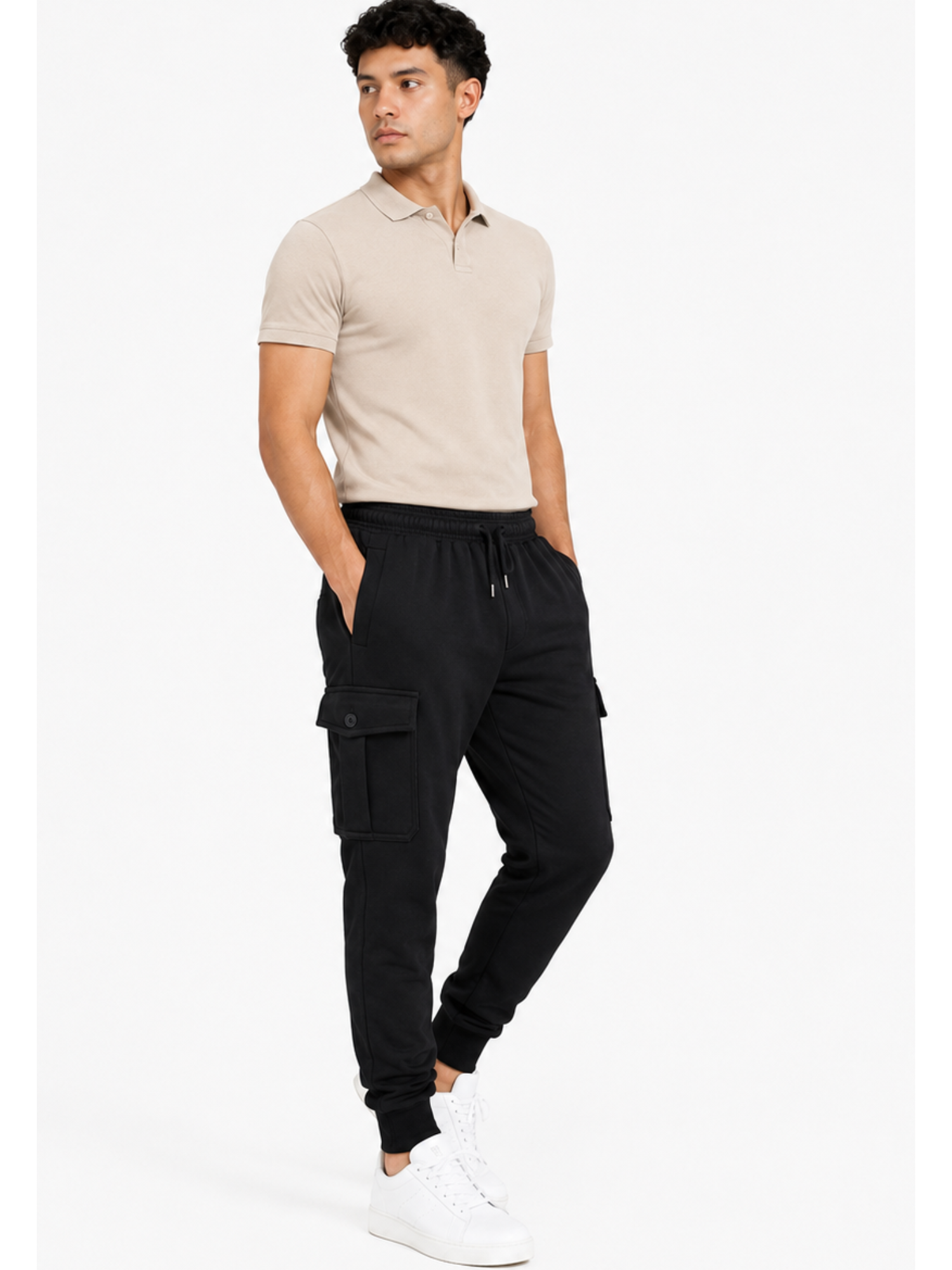 JOGGER CARGO HOMBRE ALGODON FRANELA NEGRO URBANO CASUAL - 6