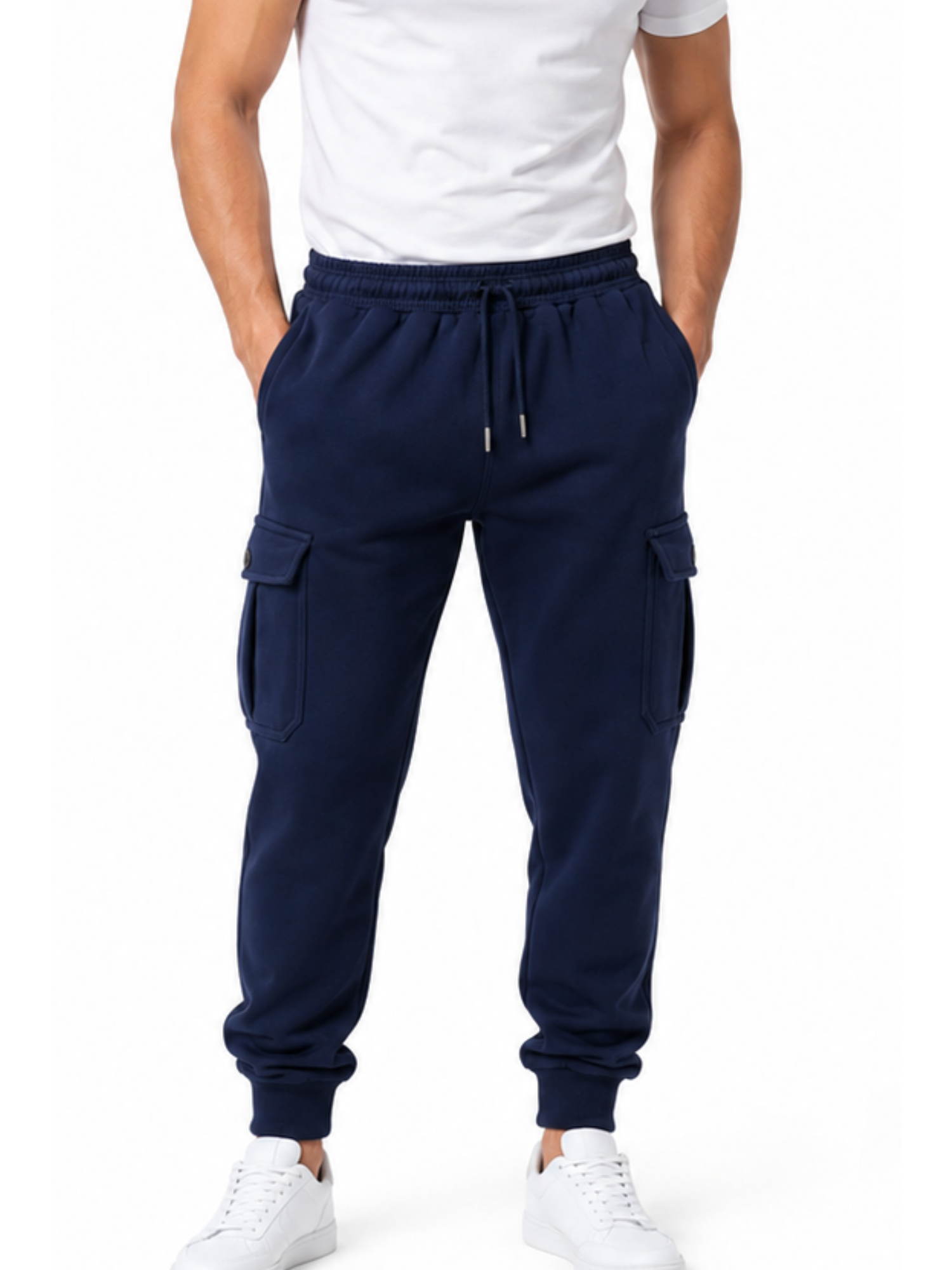 JOGGER CARGO HOMBRE ALGODON FRANELA AZUL MARINO URBANO CASUAL - 1