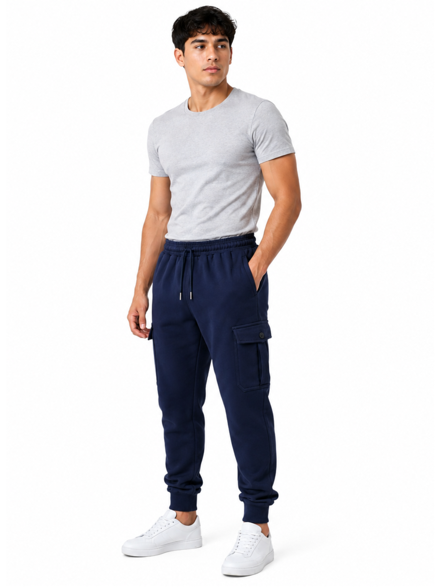 JOGGER CARGO HOMBRE ALGODON FRANELA AZUL MARINO URBANO CASUAL - 4