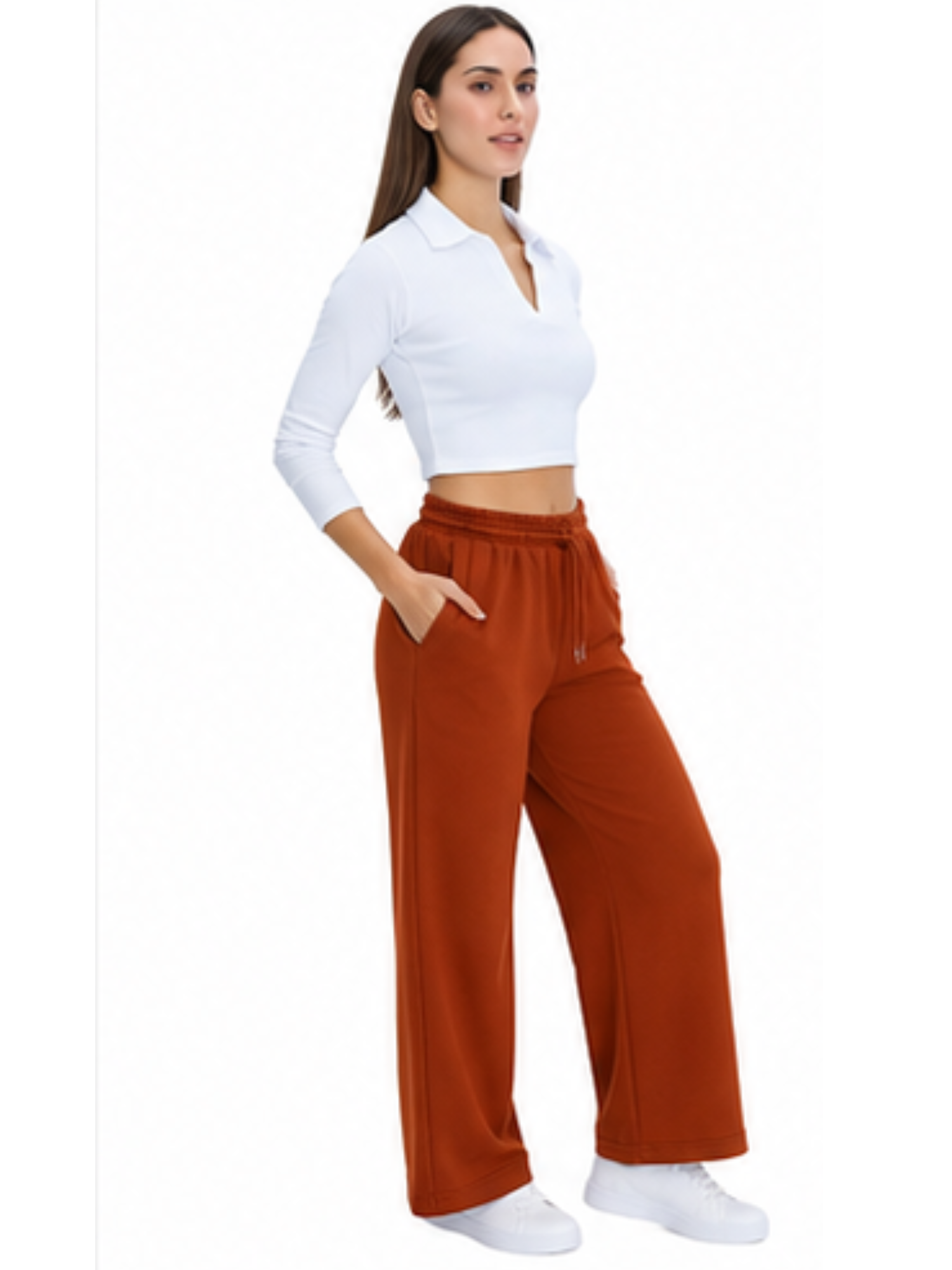 PANTALON PALAZO FRANELA TERRACOTA CINTURA ELASTICA CON CORDON - 3