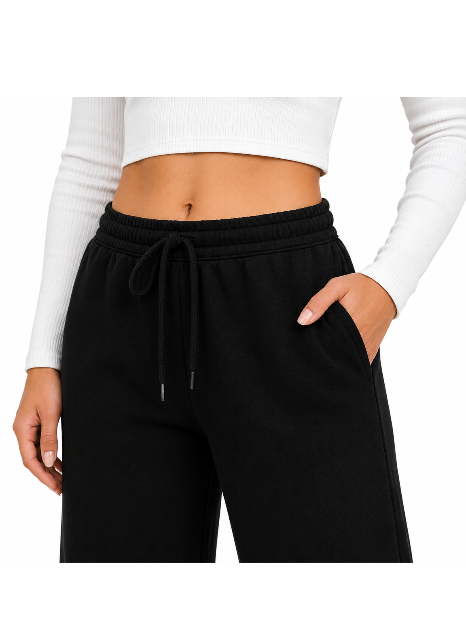 PANTALON PALAZO FRANELA NEGRO CINTURA ELASTICA CON CORDON MUJER - 2