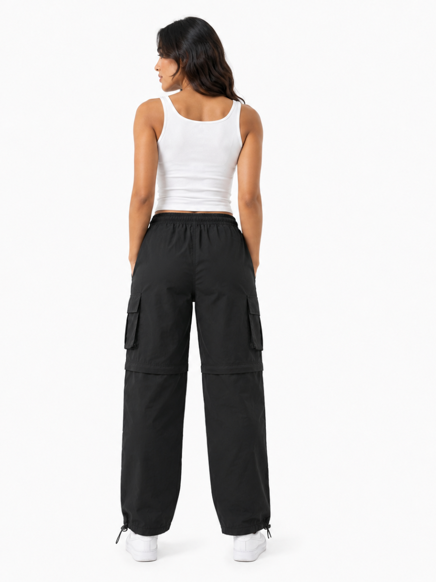 PANTALÓN CARGO MUJER CONVERTIBLE TELA MOJADA URBANO COLOR NEGRO - 2