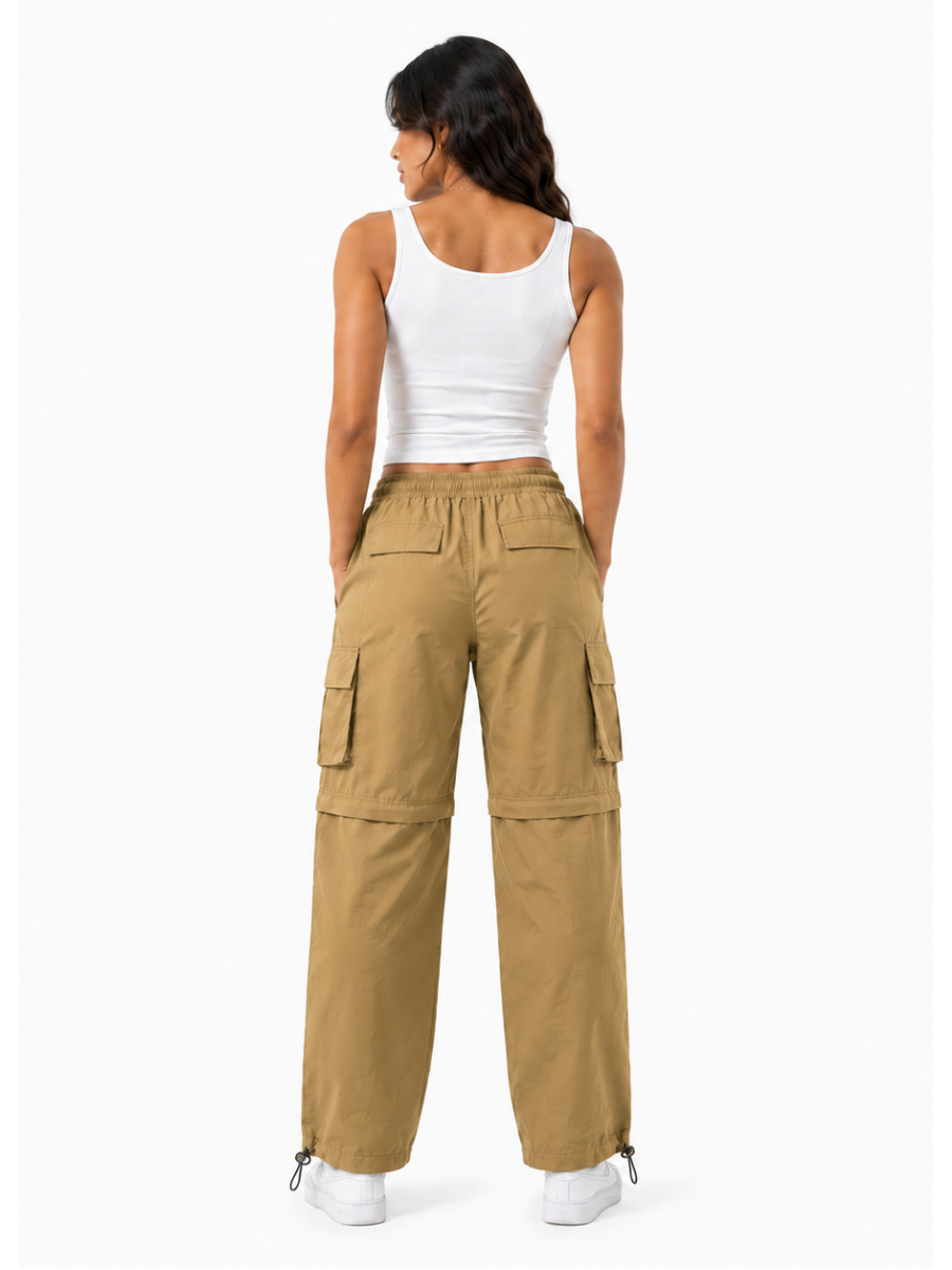 PANTALÓN CARGO MUJER CONVERTIBLE TELA MOJADA URBANO COLOR CAQUI - 2