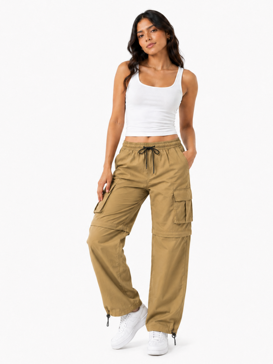 PANTALÓN CARGO MUJER CONVERTIBLE TELA MOJADA URBANO COLOR CAQUI - 4