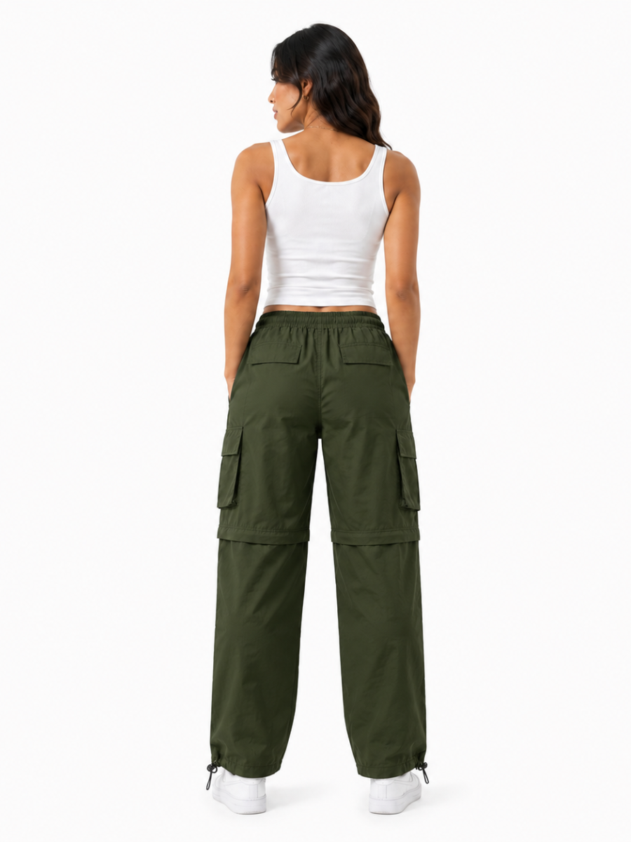 PANTALÓN CARGO MUJER CONVERTIBLE TELA MOJADA URBANO VERDE MILITAR - 2