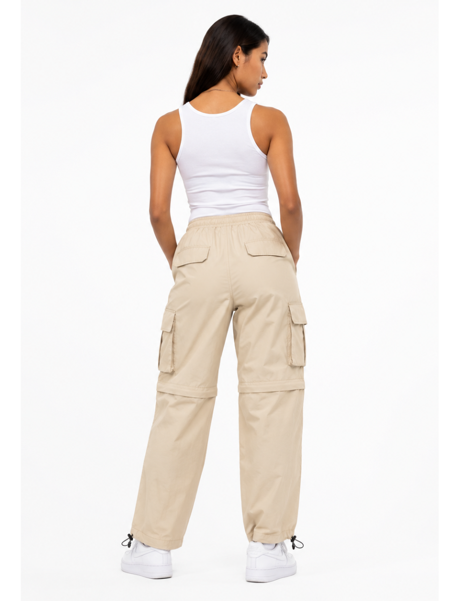 PANTALÓN CARGO MUJER CONVERTIBLE TELA MOJADA URBANO COLOR HUESO - 2