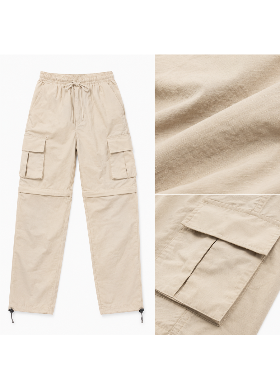 PANTALÓN CARGO MUJER CONVERTIBLE TELA MOJADA URBANO COLOR HUESO - 5