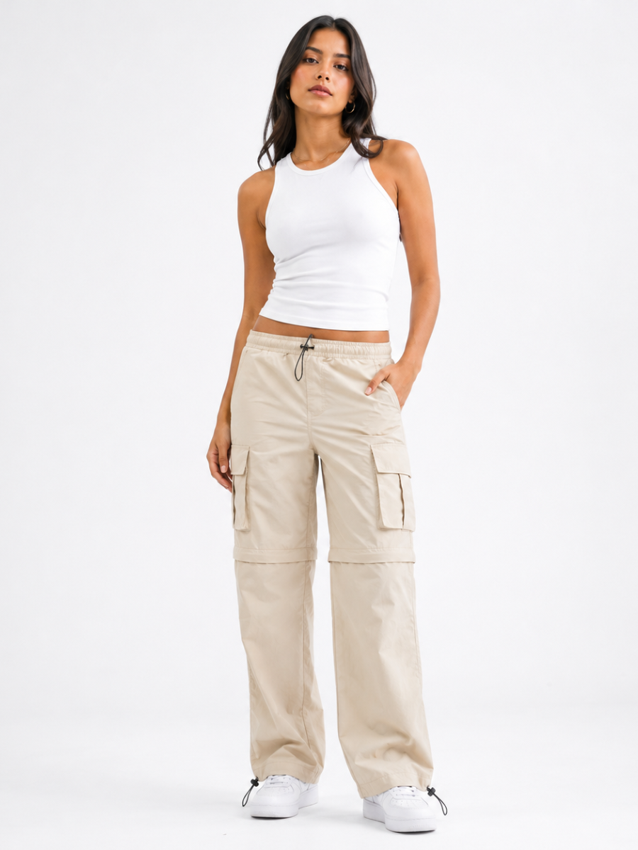 PANTALÓN CARGO MUJER CONVERTIBLE TELA MOJADA URBANO COLOR HUESO - 6