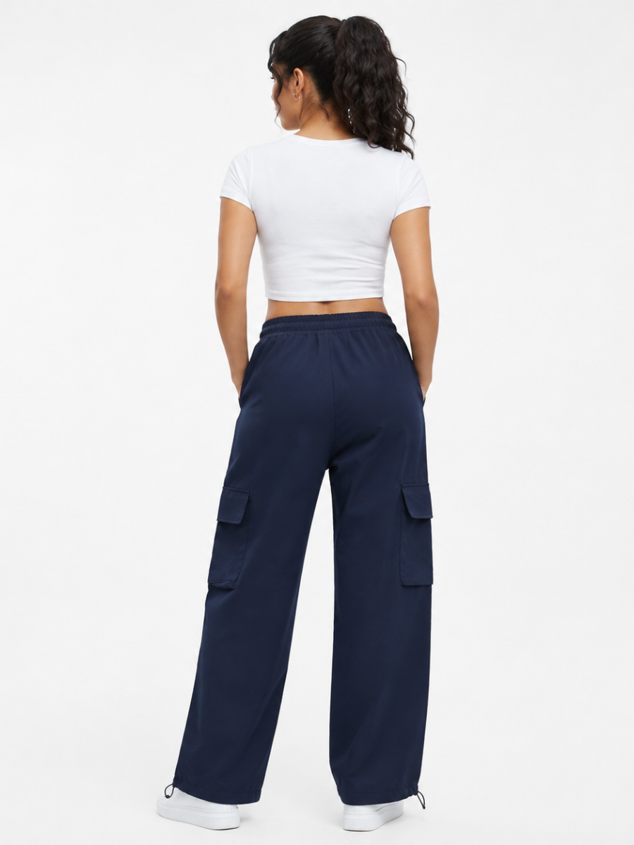 JOGGER CARGO NOVA MUJER AZUL MARINO PIERNA ANCHA TELA NOVA URBANO CASUAL - 2