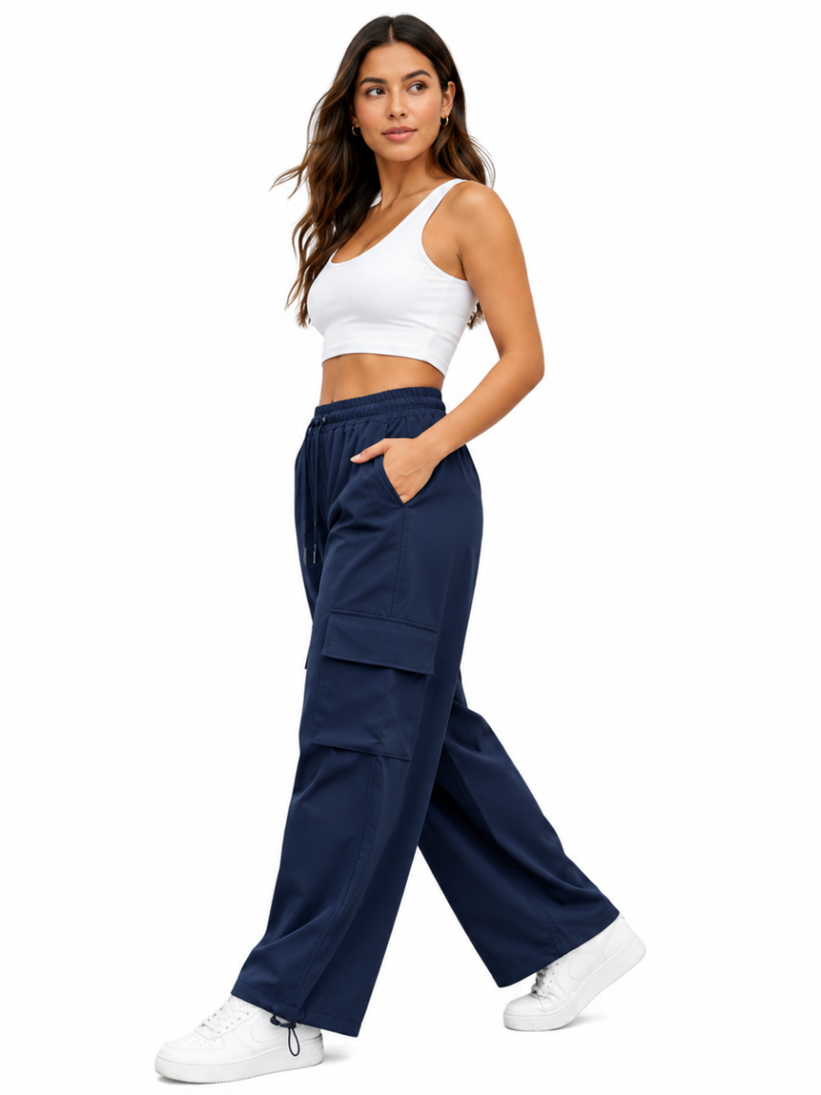JOGGER CARGO NOVA MUJER AZUL MARINO PIERNA ANCHA TELA NOVA URBANO CASUAL - 4