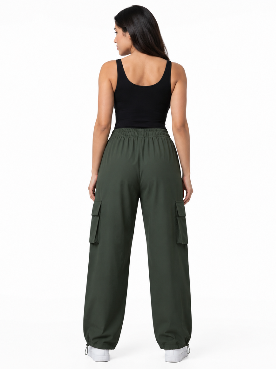 JOGGER CARGO NOVA MUJER VERDE MILITAR URBANO PIERNA ANCHA TELA NOVA - 2