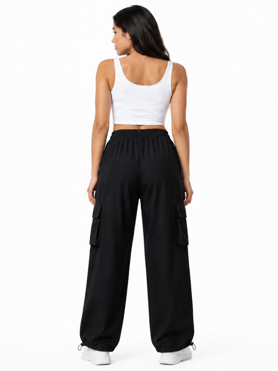 JOGGER CARGO NOVA MUJER TELA NOVA PIERNA ANCHA CINTURA ELASTICADA CORDÓN AJUSTABLE BOLSILLOS CARGO REGULADOR EN BASTA CASUAL - 2