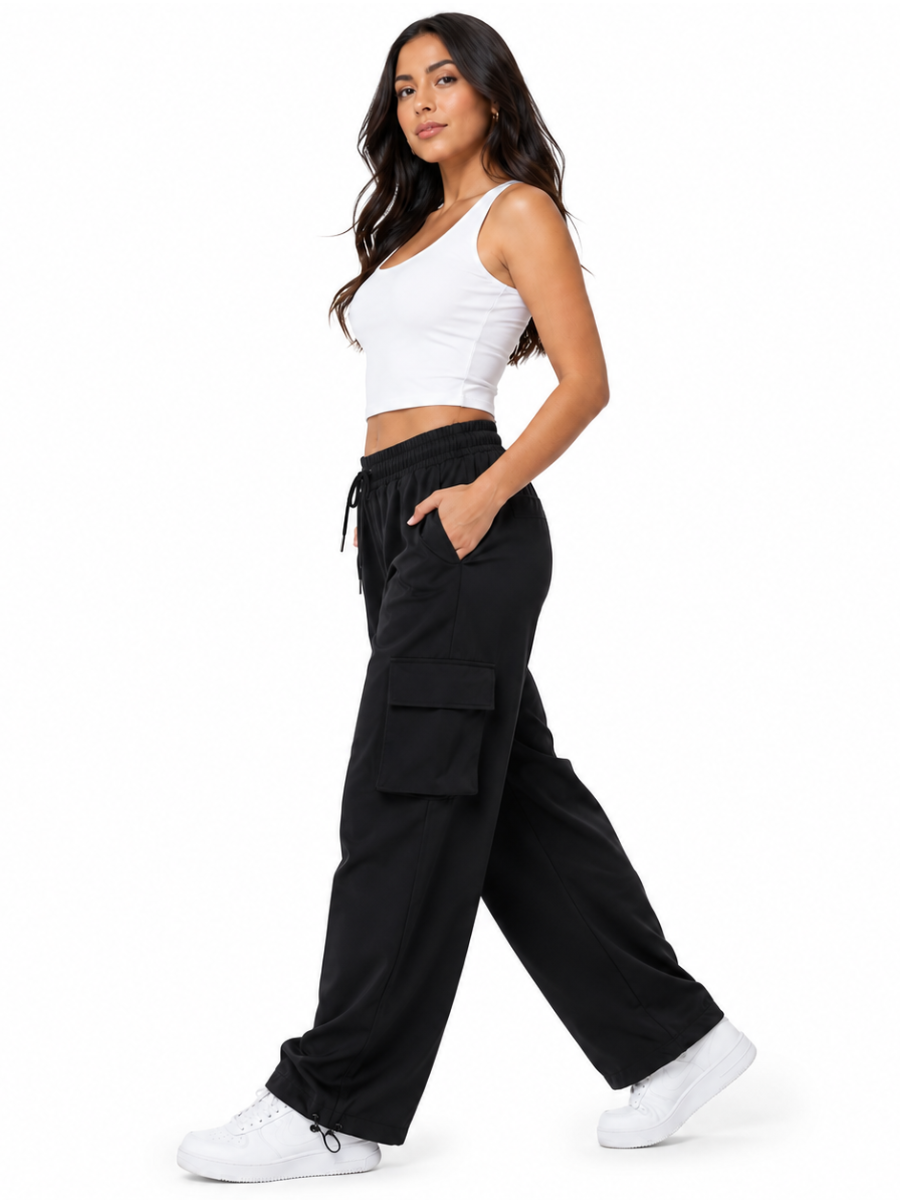 JOGGER CARGO NOVA MUJER TELA NOVA PIERNA ANCHA CINTURA ELASTICADA CORDÓN AJUSTABLE BOLSILLOS CARGO REGULADOR EN BASTA CASUAL - 4