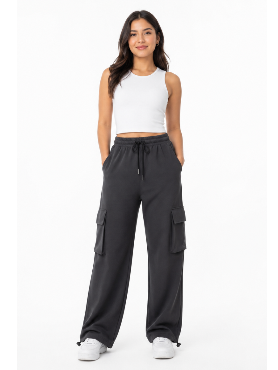 JOGGER CARGO NOVA MUJER GRIS PIERNA ANCHA TELA NOVA URBANO CASUAL - 1