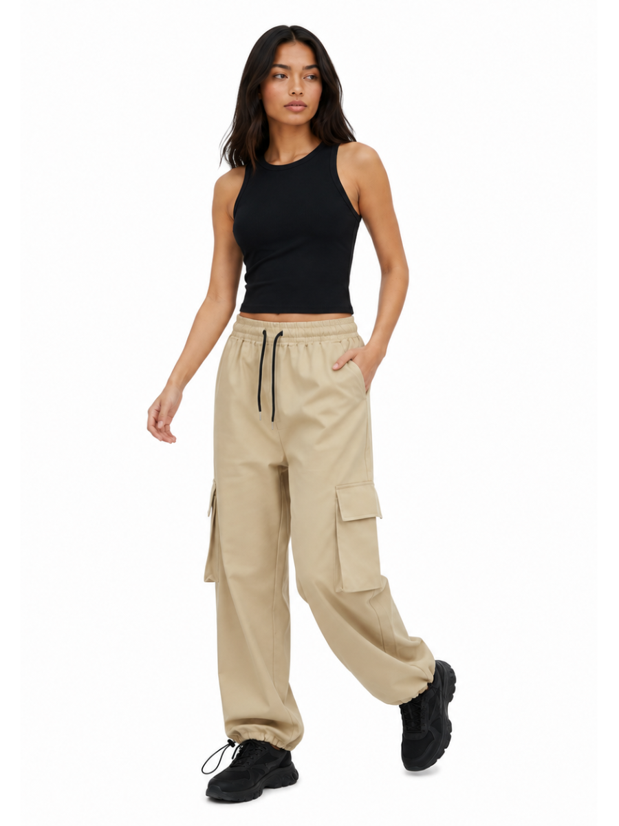 JOGGER CARGO NOVA MUJER HUESO PIERNA ANCHA TELA NOVA URBANO CASUAL - 1
