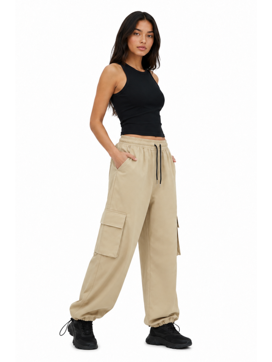 JOGGER CARGO NOVA MUJER HUESO PIERNA ANCHA TELA NOVA URBANO CASUAL - 4