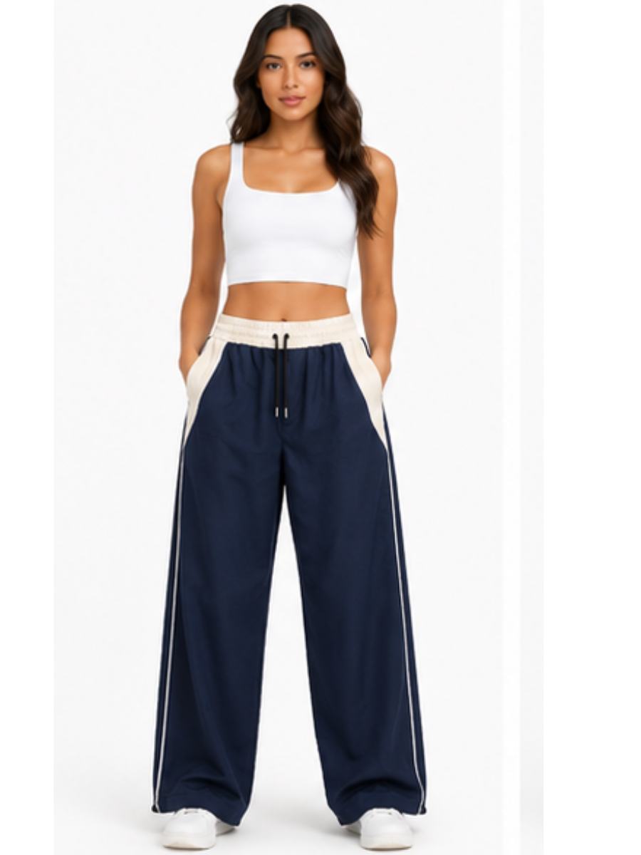 JOGGER NOVA BICOLOR PANTALON URBANO CASUAL TELA NOVA CINTURA ELASTICADA PIERNA ANCHA CON CORDON AJUSTABLE ESTILO JUVENIL - 1