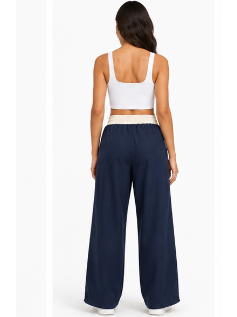 JOGGER NOVA BICOLOR PANTALON URBANO CASUAL TELA NOVA CINTURA ELASTICADA PIERNA ANCHA CON CORDON AJUSTABLE ESTILO JUVENIL - 2