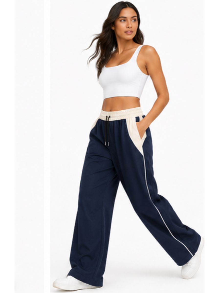 JOGGER NOVA BICOLOR PANTALON URBANO CASUAL TELA NOVA CINTURA ELASTICADA PIERNA ANCHA CON CORDON AJUSTABLE ESTILO JUVENIL - 4