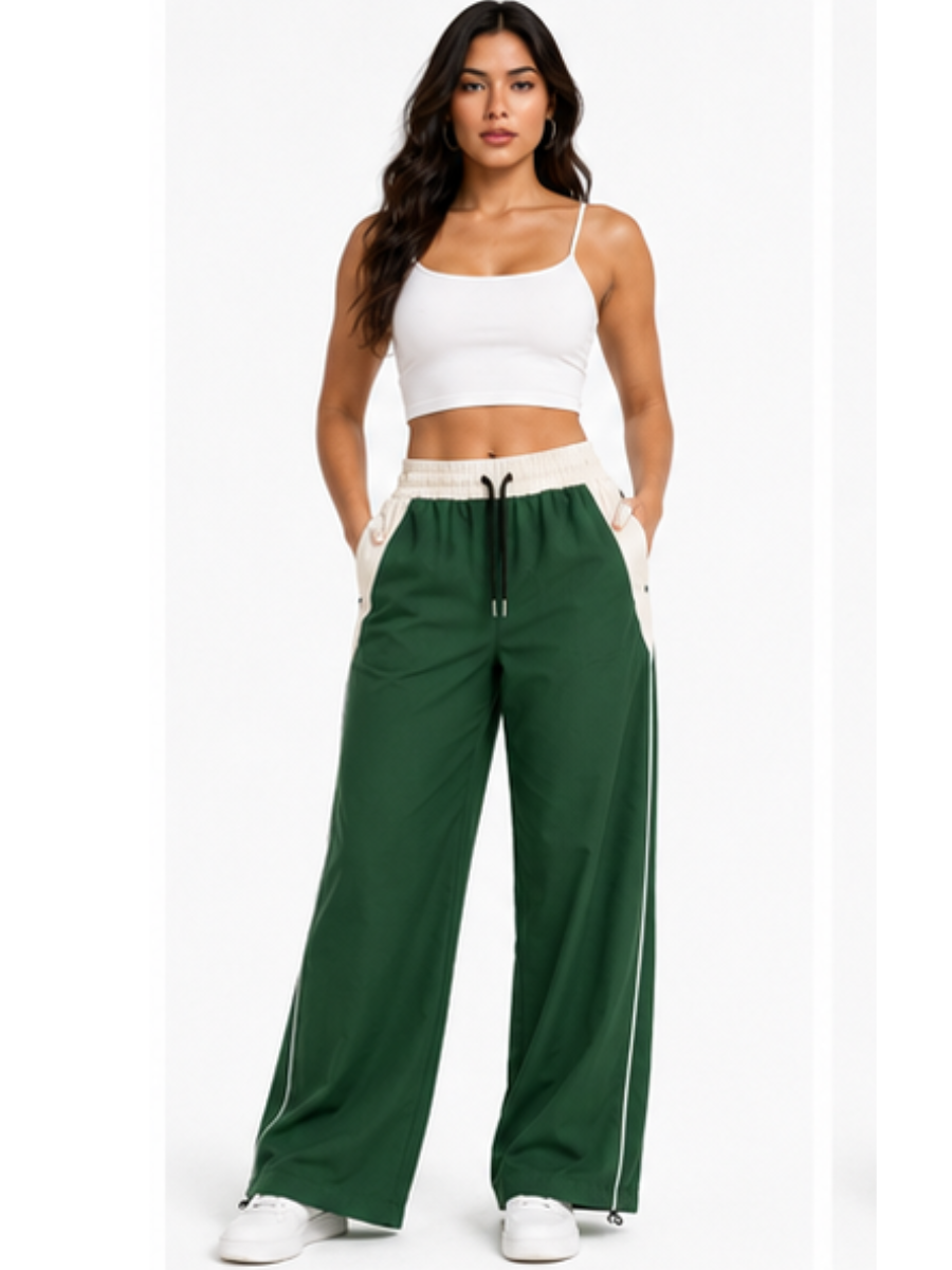 JOGGER NOVA BICOLOR PANTALON URBANO CASUAL TELA NOVA CINTURA ELASTICADA PIERNA ANCHA CON CORDON AJUSTABLE ESTILO JUVENIL - 1
