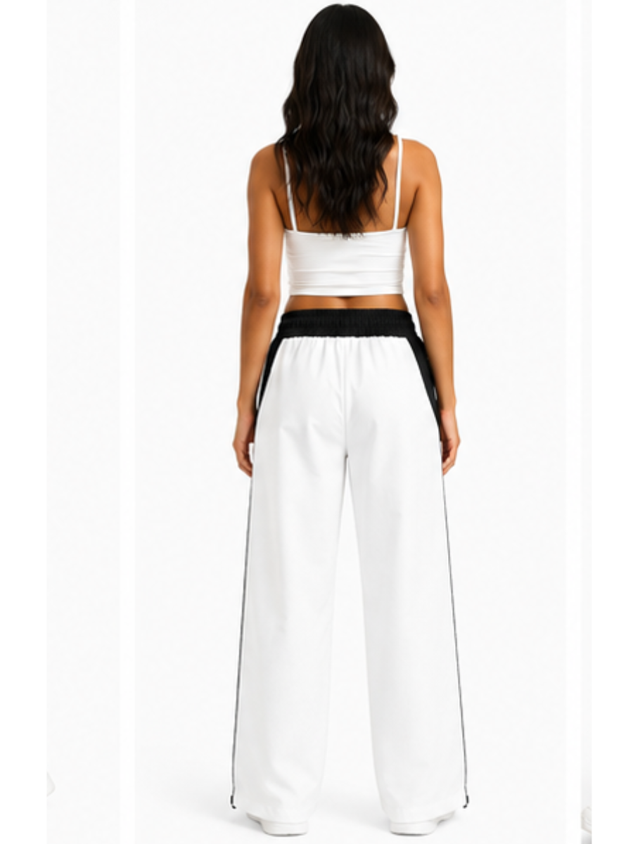 JOGGER NOVA BICOLOR BLANCO PANTALON URBANO CASUAL TELA NOVA CINTURA ELASTICADA PIERNA ANCHA CORDON AJUSTABLE JUVENIL - 2