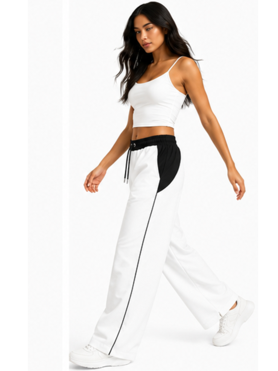 JOGGER NOVA BICOLOR BLANCO PANTALON URBANO CASUAL TELA NOVA CINTURA ELASTICADA PIERNA ANCHA CORDON AJUSTABLE JUVENIL - 4