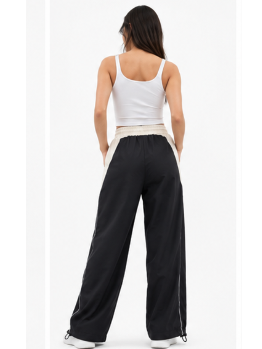 PANTALÓN JOGGER NOVA BICOLOR NEGRO CON HUESO PRETINA ELÁSTICA CORDÓN AJUSTABLE PIERNA ANCHA TELA NOVA URBANO CASUAL - 2
