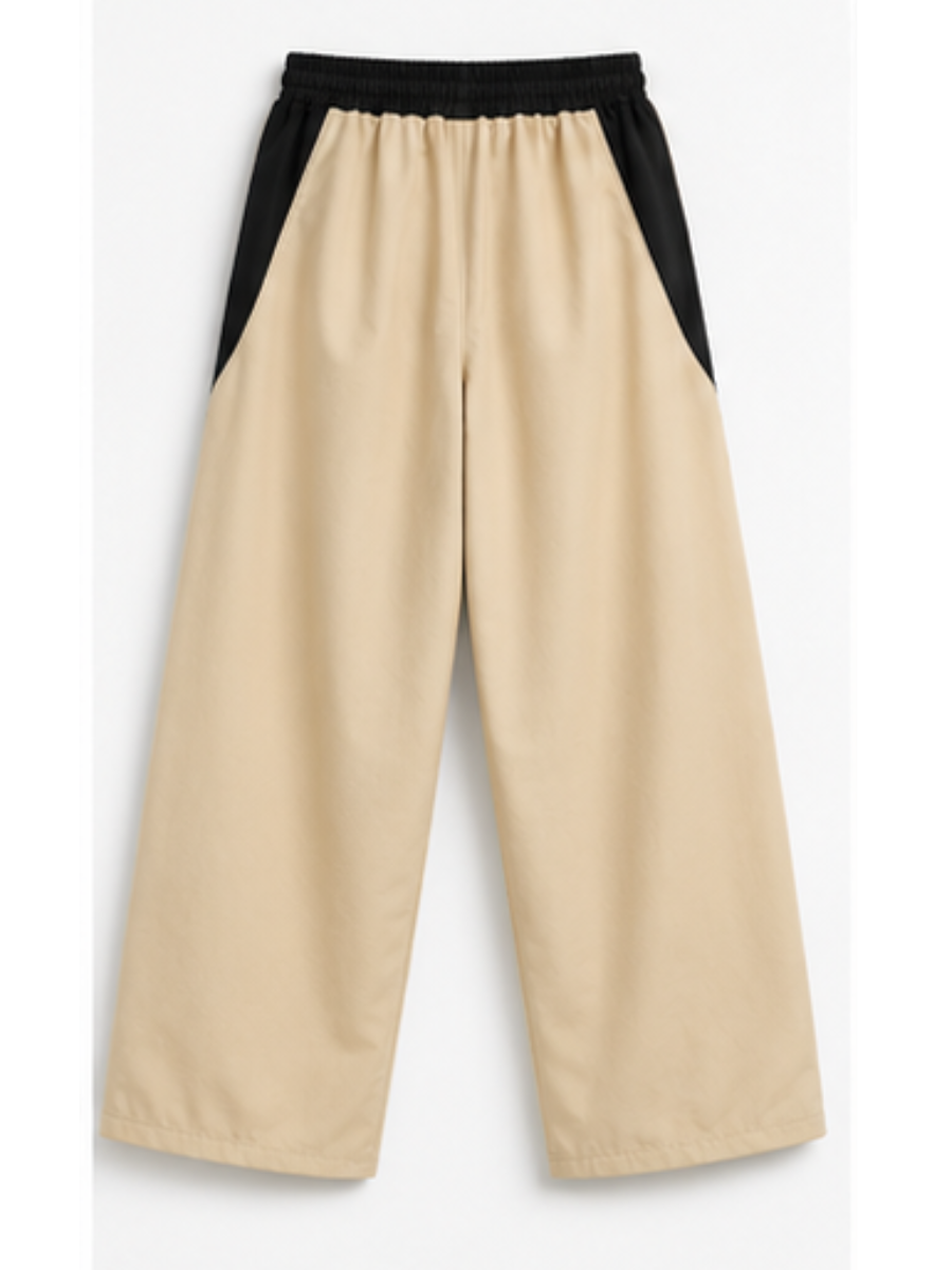 PANTALÓN JOGGER NOVA BICOLOR BEIGE CON NEGRO PRETINA ELÁSTICA CORDÓN AJUSTABLE PIERNA ANCHA TELA NOVA URBANO CASUAL - 6