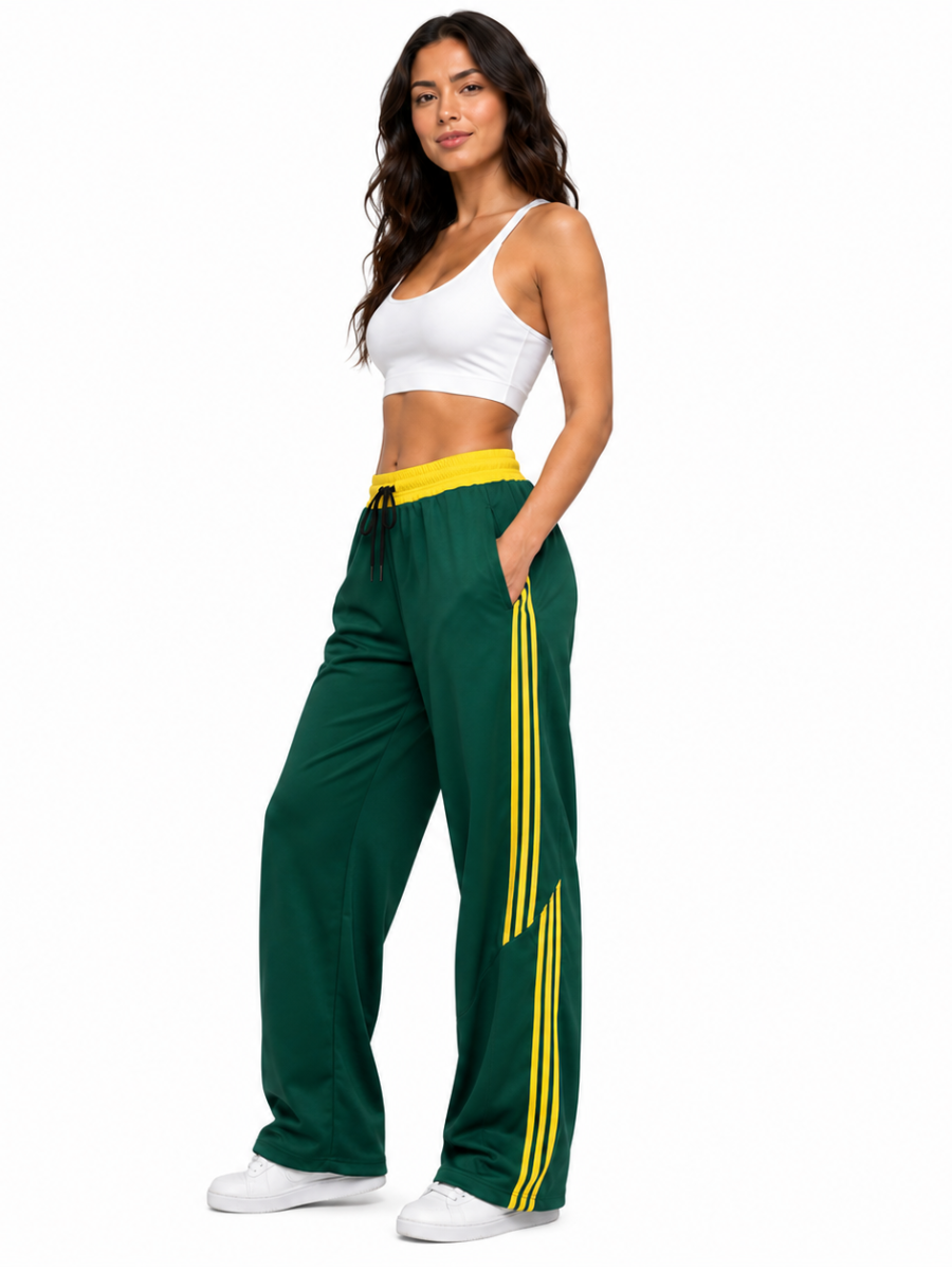 PANTALÓN DEPORTIVO NOVA TELA NOVA CINTURA ELASTICADA PIERNA ANCHA LÍNEAS LATERALES ESTILO URBANO CASUAL - 1