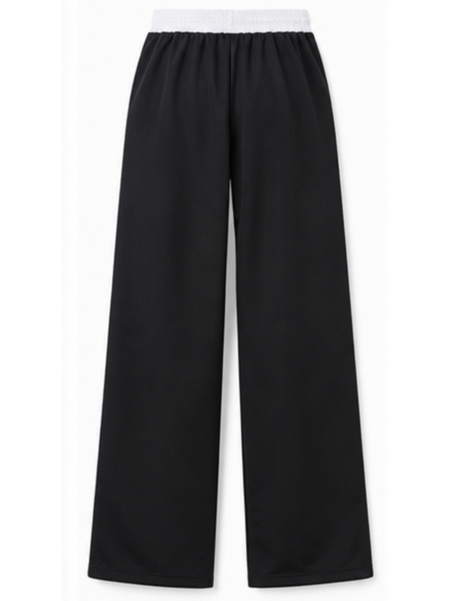 PANTALÓN DEPORTIVO TELA NOVA NEGRO CINTURA ELASTICADA PIERNA ANCHA LÍNEAS LATERALES ESTILO URBANO CASUAL - 5
