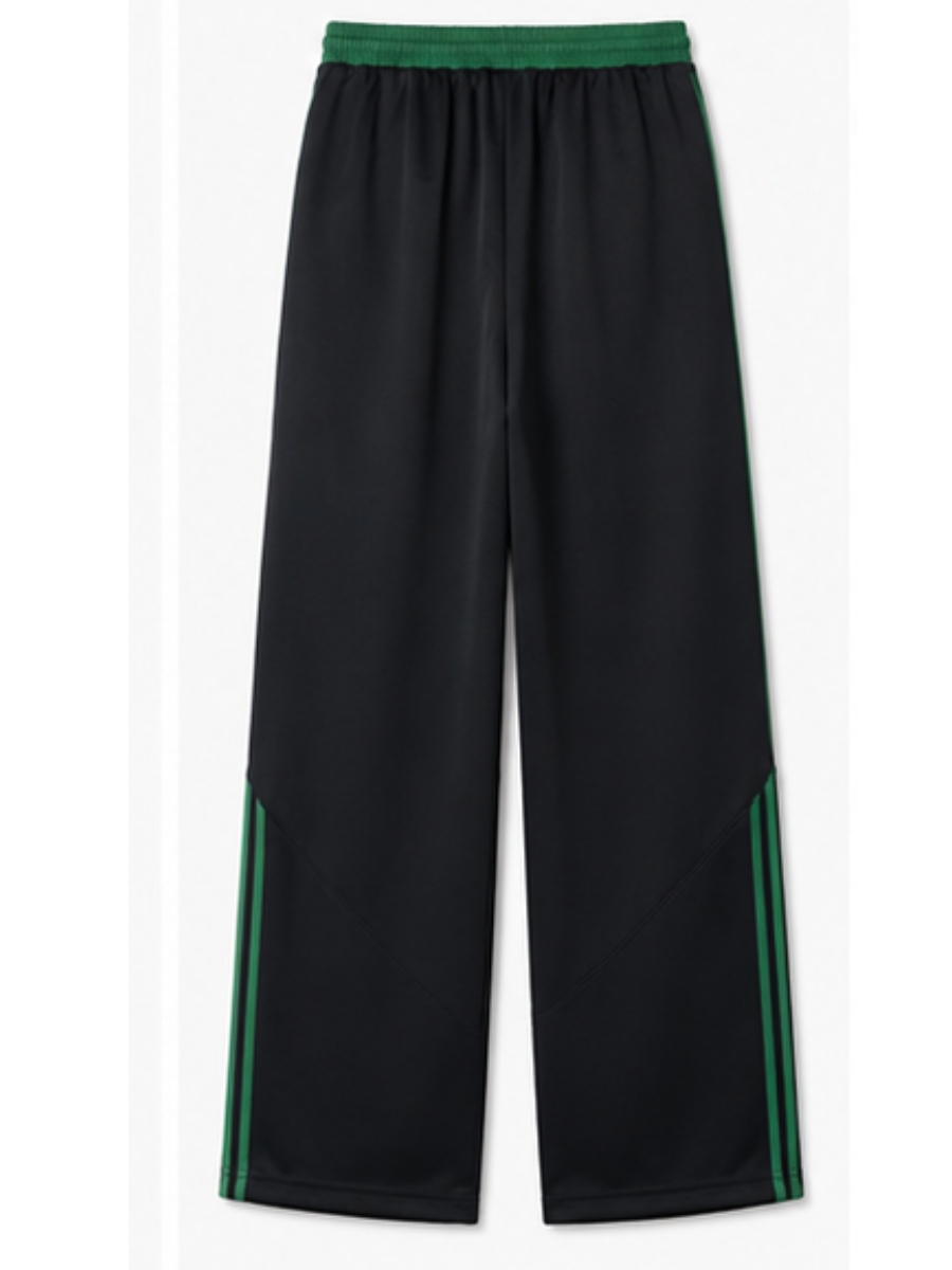 PANTALÓN DEPORTIVO NOVA NEGRO CON LÍNEAS VERDES TELA NOVA CINTURA ELASTICADA WIDELEG URBANO CASUAL - 6