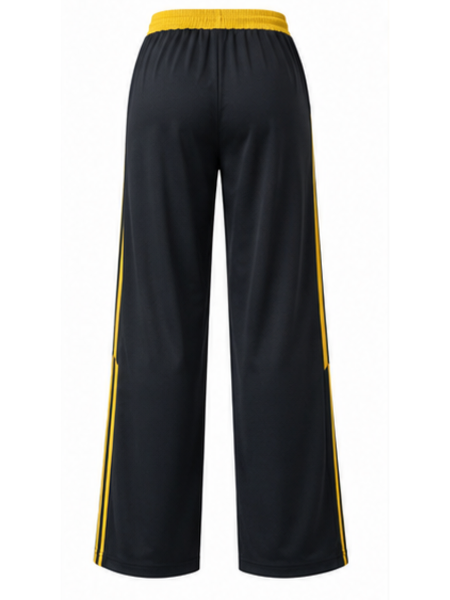 PANTALÓN DEPORTIVO NOVA NEGRO CON LÍNEAS AMARILLAS TELA NOVA CINTURA ELASTICADA WIDELEG URBANO CASUAL - 5
