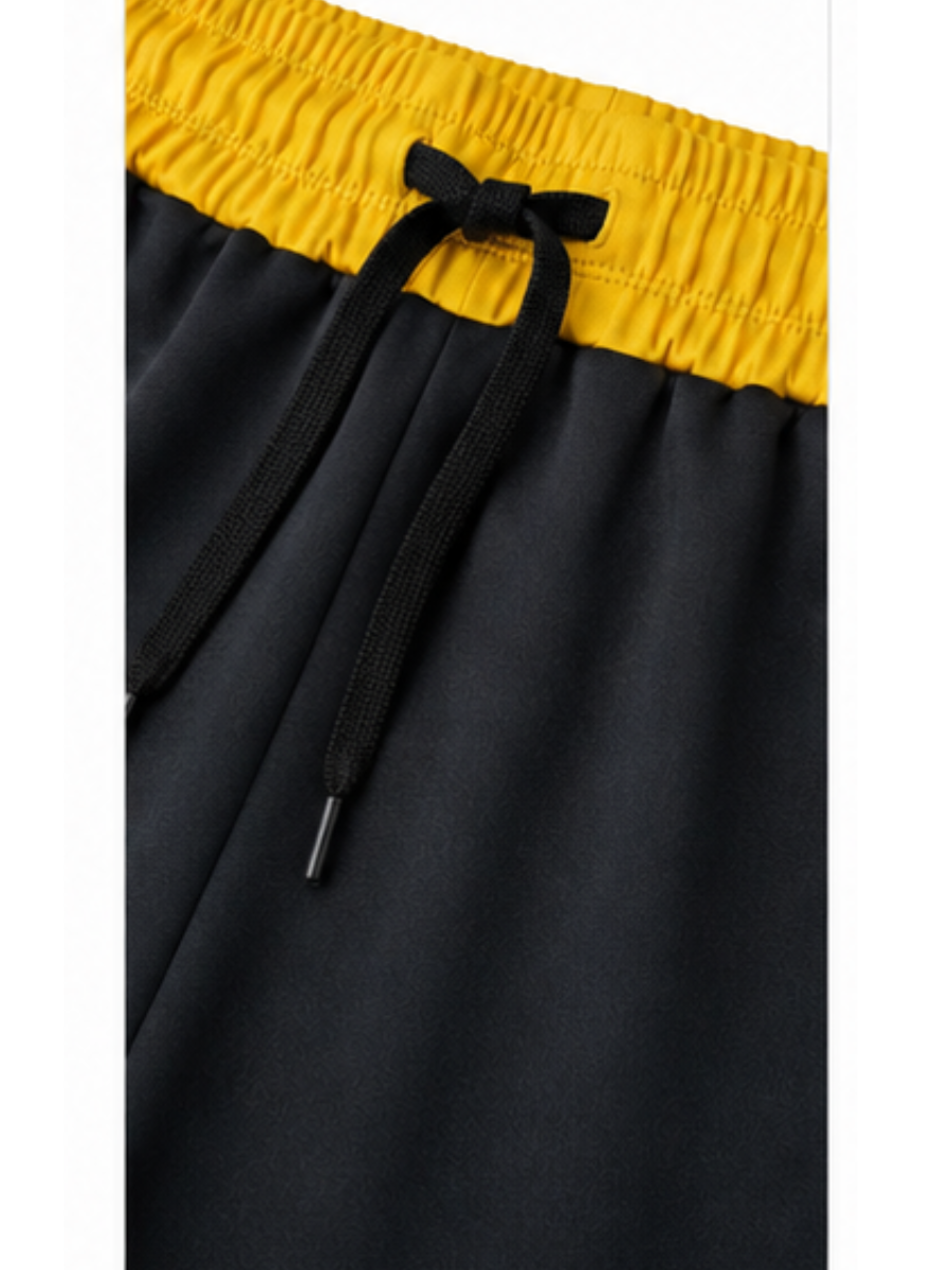 PANTALÓN DEPORTIVO NOVA NEGRO CON LÍNEAS AMARILLAS TELA NOVA CINTURA ELASTICADA WIDELEG URBANO CASUAL - 6
