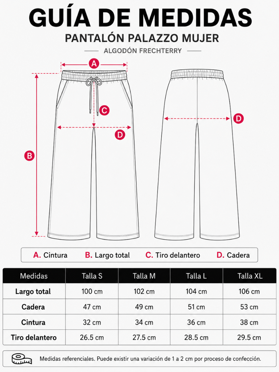 PANTALÓN PALAZZO MUJER ALGODÓN FRENCH TERRY COLOR MELANGE GRIS  TIRO ALTO PIERNA ANCHA CÓMODO CASUAL - 2