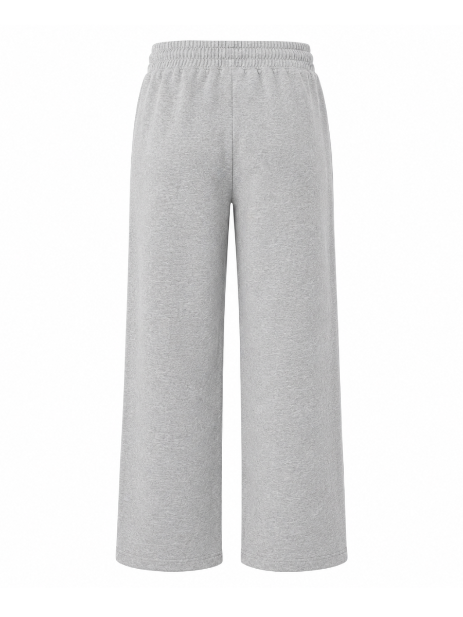 PANTALÓN PALAZZO MUJER ALGODÓN FRENCH TERRY COLOR MELANGE GRIS  TIRO ALTO PIERNA ANCHA CÓMODO CASUAL - 6