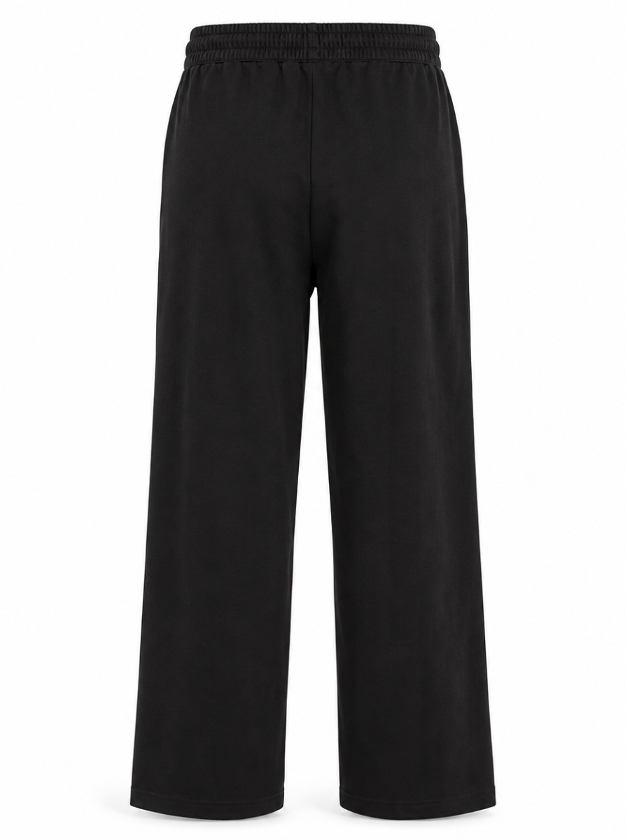 PANTALON PALAZZO MUJER ALGODON FRECHTERRY NEGRO PIERNA ANCHA CINTURA ELASTICA CON CORDON AJUSTABLE BOLSILLOS LATERALES CASUAL - 5