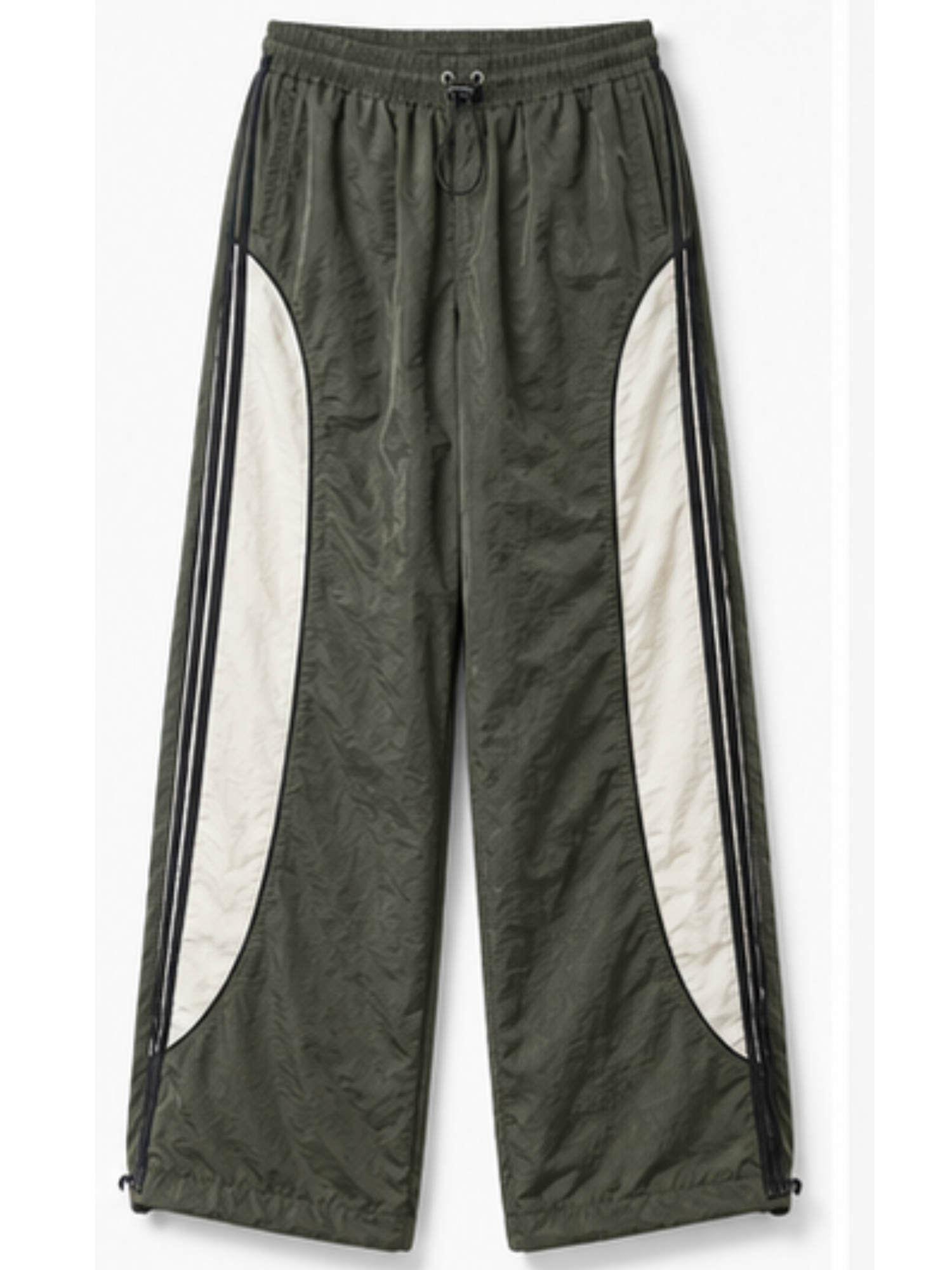 PANTALON POWER TRACK TELA MOJADA COLOR VERDE HOMBRE JOGGER WIDE LEG RAYAS LATERALES DEPORTIVO URBANO - 4