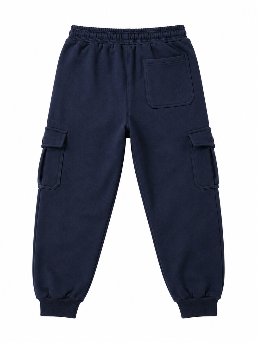 PANTALON JOGGER CARGO FRANELA HOMBRE AZUL MARINO BOLSILLOS LATERALES ELASTICO CINTURA COMODO CASUAL - 5