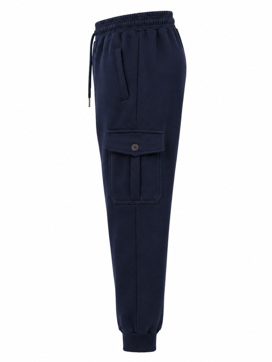 PANTALON JOGGER CARGO FRANELA HOMBRE AZUL MARINO BOLSILLOS LATERALES ELASTICO CINTURA COMODO CASUAL - 6
