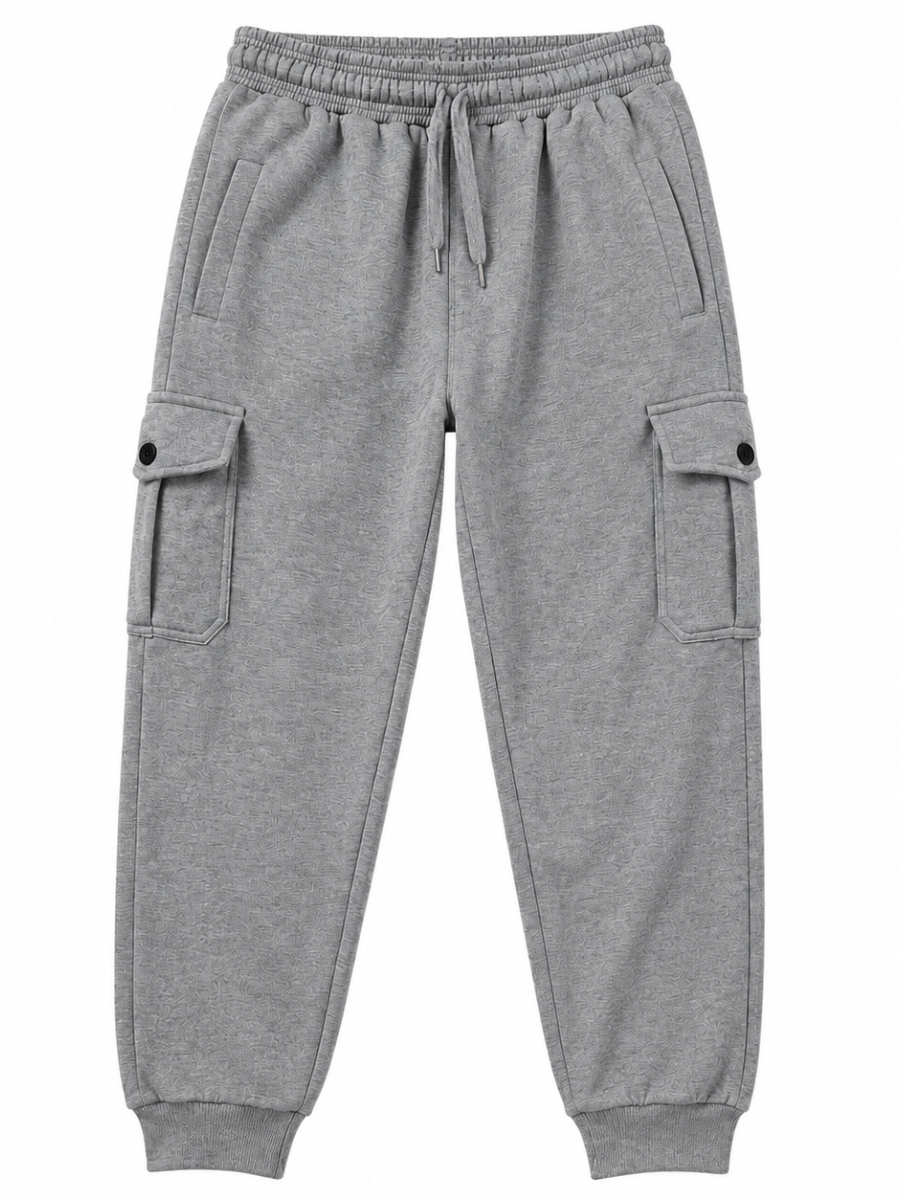 PANTALON JOGGER CARGO FRANELA HOMBRE GRIS MELANGE BOLSILLOS LATERALES ELASTICO CINTURA COMODO CASUAL - 5