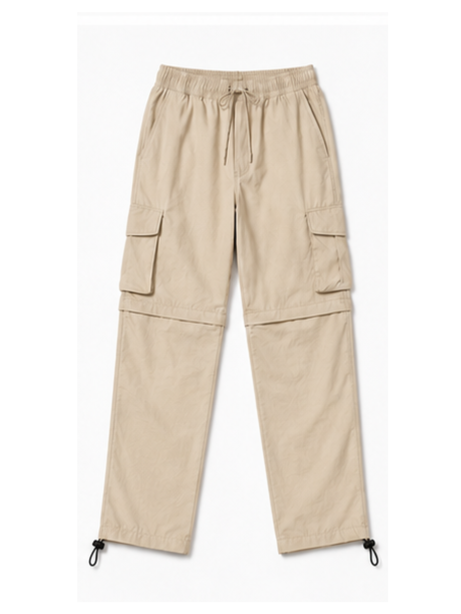 PANTALON CARGO CONVERTIBLE 2 EN 1 HOMBRE TELA MOJADA COLOR HUESO BOLSILLOS LATERALES CINTURA ELASTICA OUTDOOR TREKKING SPORT - 5