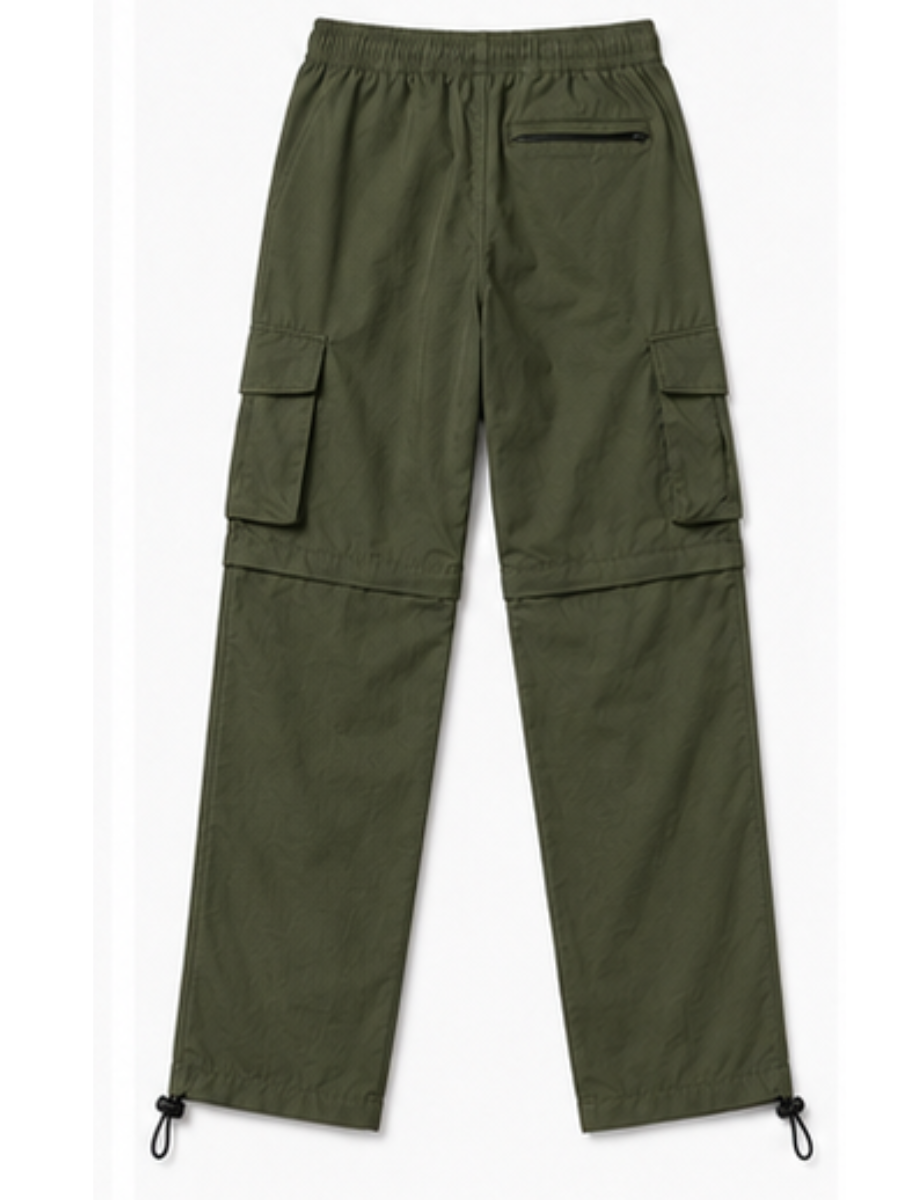 PANTALON CARGO CONVERTIBLE 2 EN 1 HOMBRE TELA MOJADA COLOR VERDE MILITAR BOLSILLOS LATERALES CINTURA ELASTICA TREKKING SPORT - 5