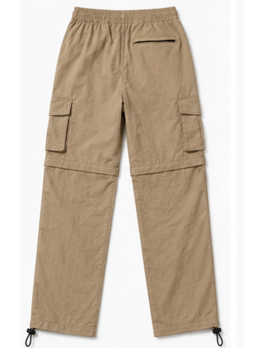PANTALON CARGO CONVERTIBLE 2 EN 1 HOMBRE TELA MOJADA COLOR BEIGE BOLSILLOS LATERALES CINTURA ELASTICA OUTDOOR TREKKING SPORT - 5