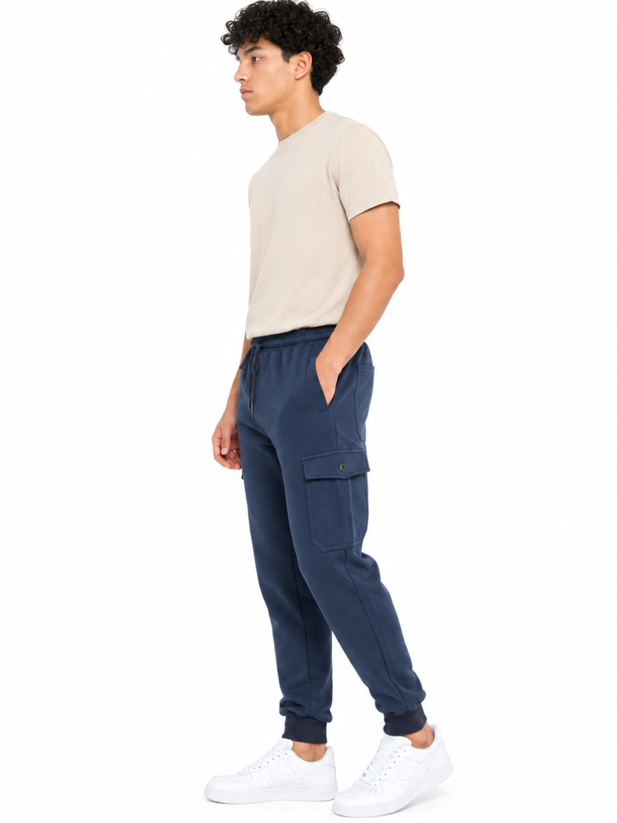JOGGER CARGO FRANELA HOMBRE COLOR DENIM PUÑO RIB BOLSILLOS LATERALES CINTURA ELÁSTICA CÓMODO SPORT - 3