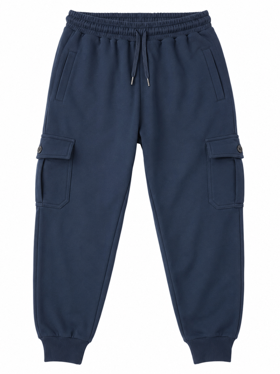 JOGGER CARGO FRANELA HOMBRE COLOR DENIM PUÑO RIB BOLSILLOS LATERALES CINTURA ELÁSTICA CÓMODO SPORT - 6