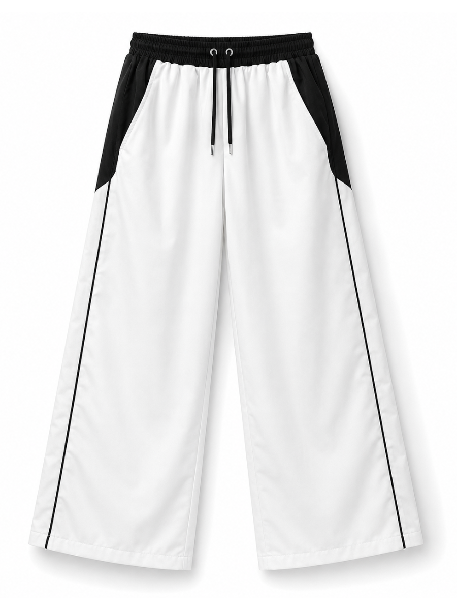 PANTALON BICOLOR TELA NOVA BLANCO HOMBRE WIDE LEG CINTURA ELASTICA CORDONES AJUSTABLES MODA URBANA CASUAL 2024 BOLSILLOS NOVA - 5