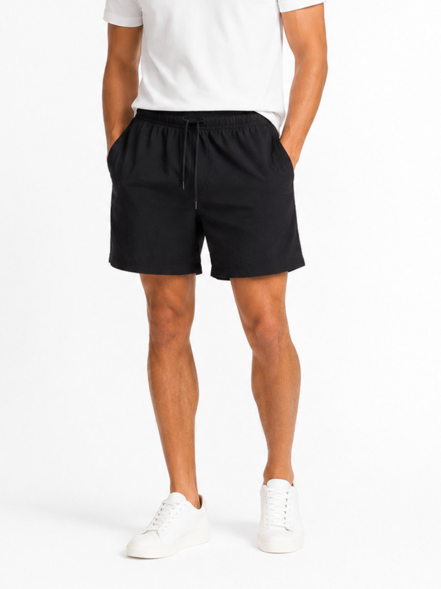 SHORT NOVA TELA NOVA NEGRO REGULAR PRETINA ELASTICA CORDON BOLSILLOS HOMBRE - 1