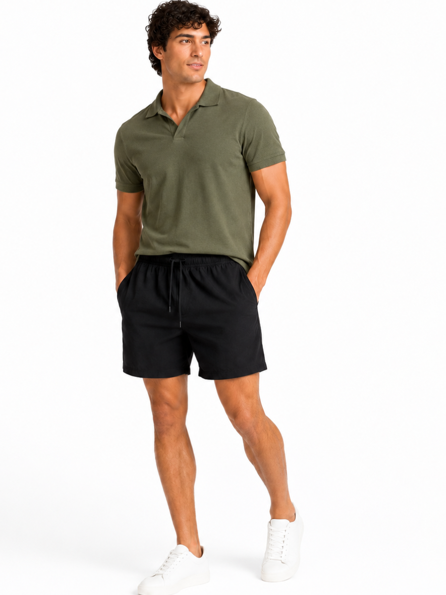 SHORT NOVA TELA NOVA NEGRO REGULAR PRETINA ELASTICA CORDON BOLSILLOS HOMBRE - 3