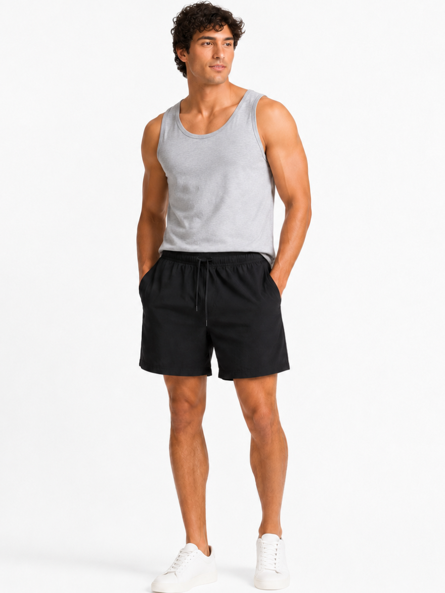 SHORT NOVA TELA NOVA NEGRO REGULAR PRETINA ELASTICA CORDON BOLSILLOS HOMBRE - 4