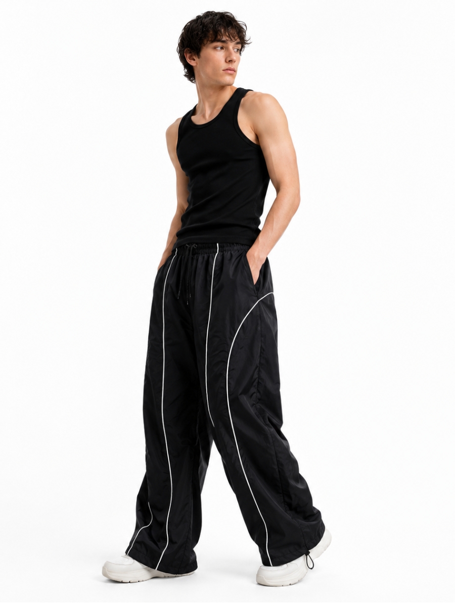 PANTALON PARACHUTE OVERSIZED HOMBRE WIDE LEG PIERNA ANCHA NEGRO - 6